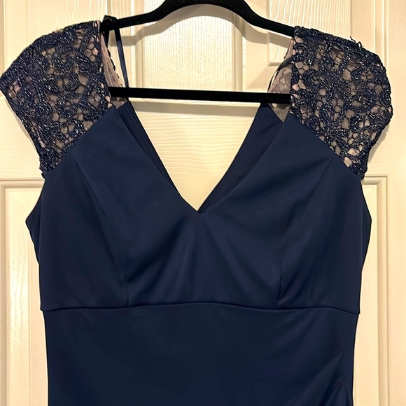 X By Xscape Chiffon Lace Sleeve Dress - Picture 2 of 9